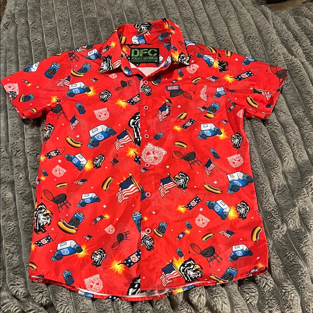 DIXXON Kids Red Button Down Shirt with Fun Print